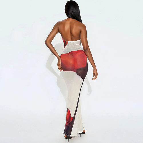 Artsy Reverie Chain Halter Dress in Red & White