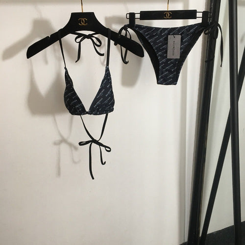 Balenciaga Allover Logo Triangle Bikini Set – Black (S-XL)
