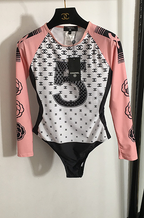 Chanel No.5 Long-Sleeve Monogram Swimsuit Bodysuit