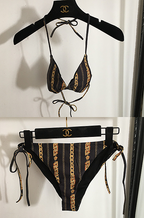 Versace Chain & Baroque Stripe Triangle Bikini Set