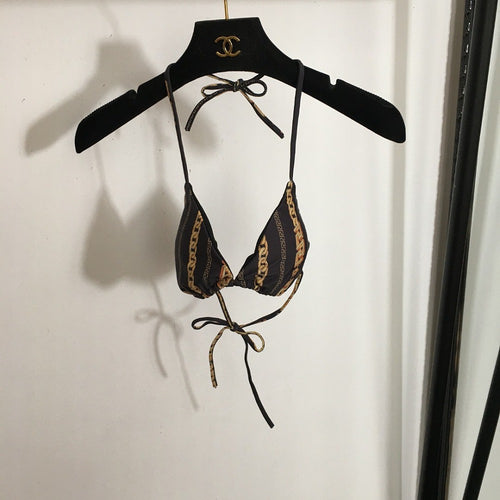 Versace Chain & Baroque Stripe Triangle Bikini Set