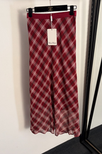 Max Mara Rosso Plaid Silk Flow Skirt