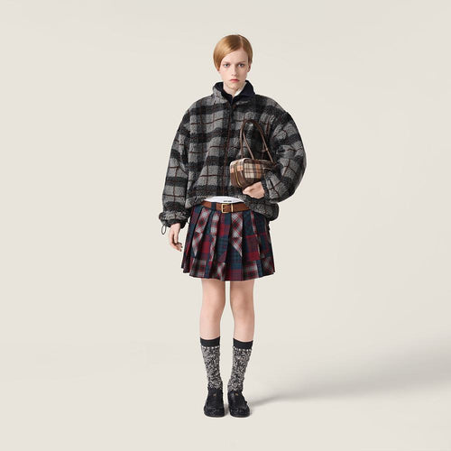 Miu Miu Alpine Plaid Shearling Zip Jacket
