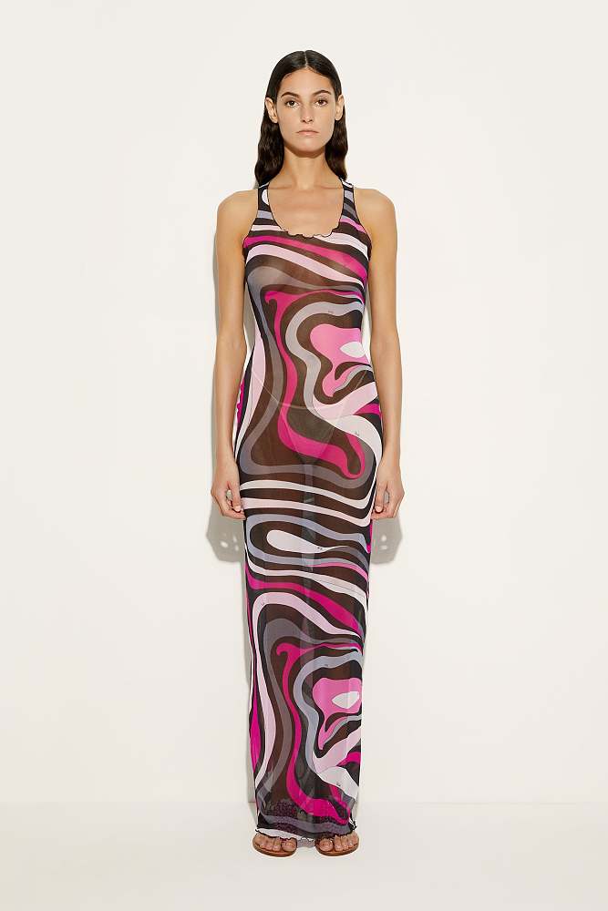 emilio pucci mesh dress Emilio Pucci Psychedelic Sheer Mesh Maxi Dress Hot Pink / M