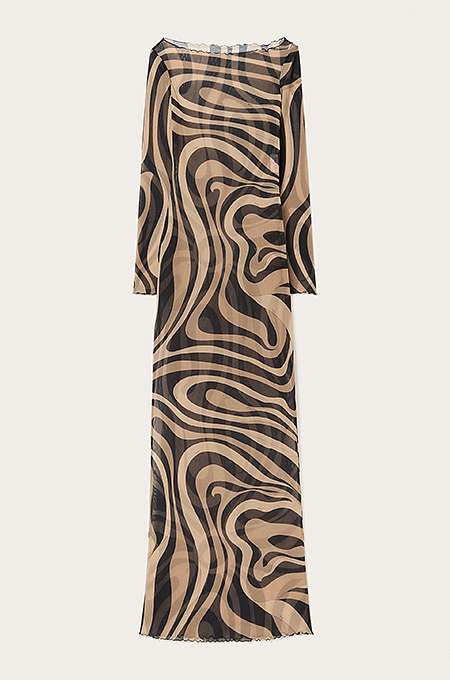 Emilio Pucci Earth Tones Sheer Mesh Maxi Dress