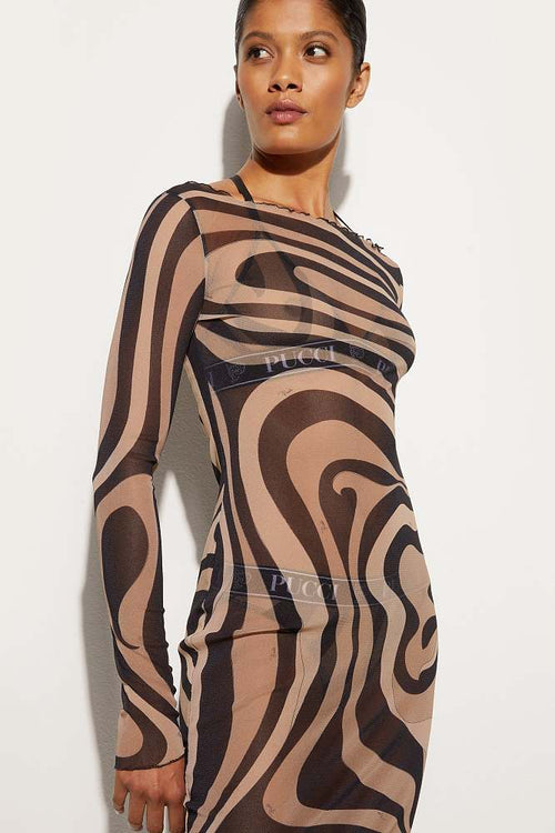 Emilio Pucci Earth Tones Sheer Mesh Maxi Dress