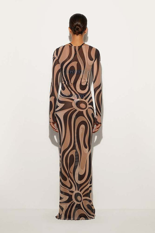 Emilio Pucci Earth Tones Sheer Mesh Maxi Dress