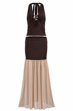 Mocha Mirage Two-Tone Halter Gown