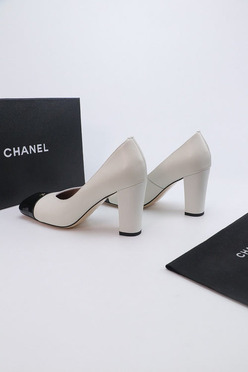 CHANEL – Éternelle Cap-Toe Block Heel Pumps