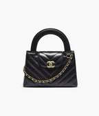 Chanel Noir Chevron Top Handle Flap Bag (Lambskin)