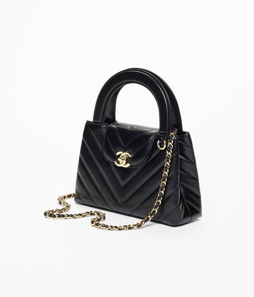 Chanel Noir Chevron Top Handle Flap Bag (Lambskin)