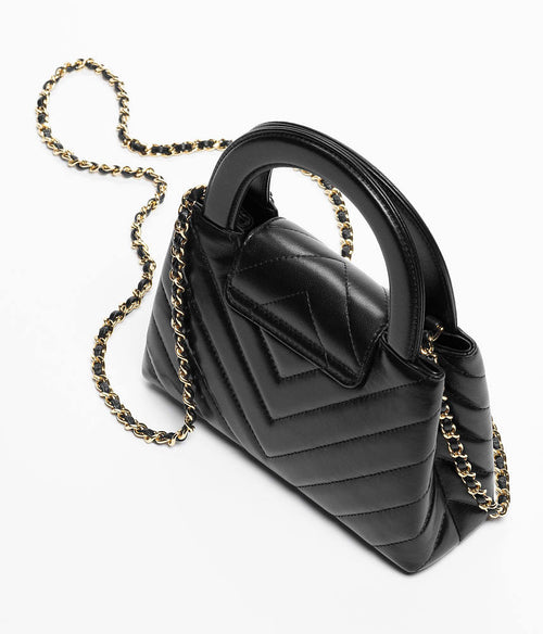 Chanel Noir Chevron Top Handle Flap Bag (Lambskin)