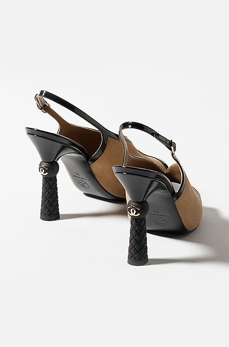 Chanel “Caviar Chic” Sculpted Slingback Heels – Camel & Noir