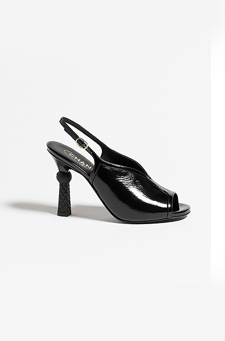 Chanel “Noire Sculptée” Quilted Heel Slingbacks – Patent Black