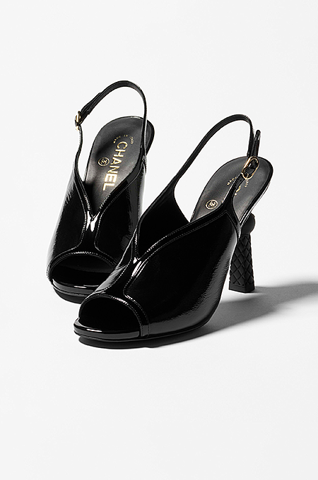 Chanel “Noire Sculptée” Quilted Heel Slingbacks – Patent Black