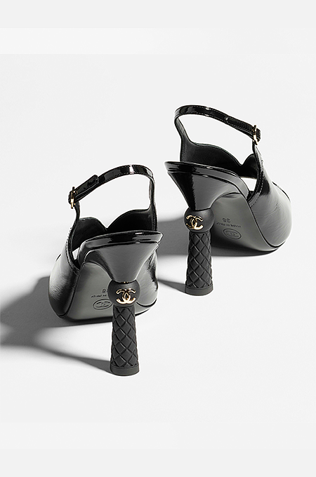 Chanel “Noire Sculptée” Quilted Heel Slingbacks – Patent Black