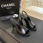 Chanel “Noire Sculptée” Quilted Heel Slingbacks – Patent Black