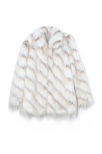 “Winter Veil” Cream Fox-Striped Faux Fur Coat – One Size