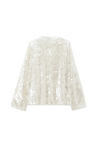 “Lumière Wrap” Crystal Sequin Chiffon Blouse – Ivory Glow
