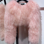 “Plush Prism” Mongolian Curly Faux Fur Cropped Jacket