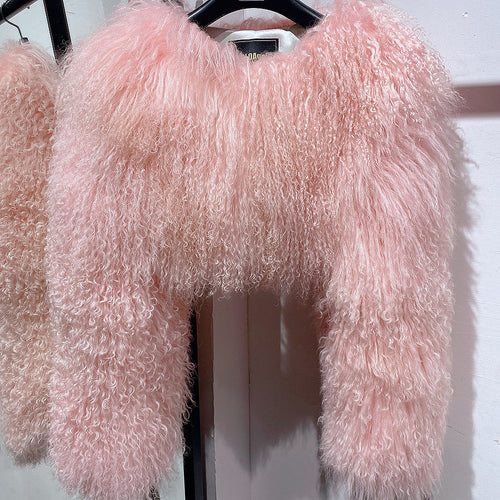 “Plush Prism” Mongolian Curly Faux Fur Cropped Jacket