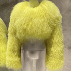 “Plush Prism” Mongolian Curly Faux Fur Cropped Jacket