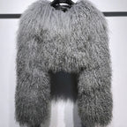 “Plush Prism” Mongolian Curly Faux Fur Cropped Jacket