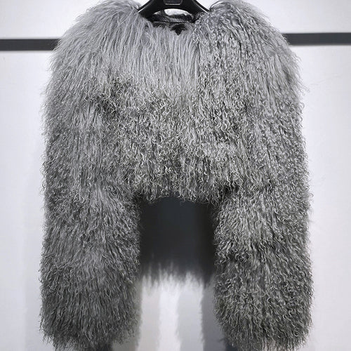 “Plush Prism” Mongolian Curly Faux Fur Cropped Jacket