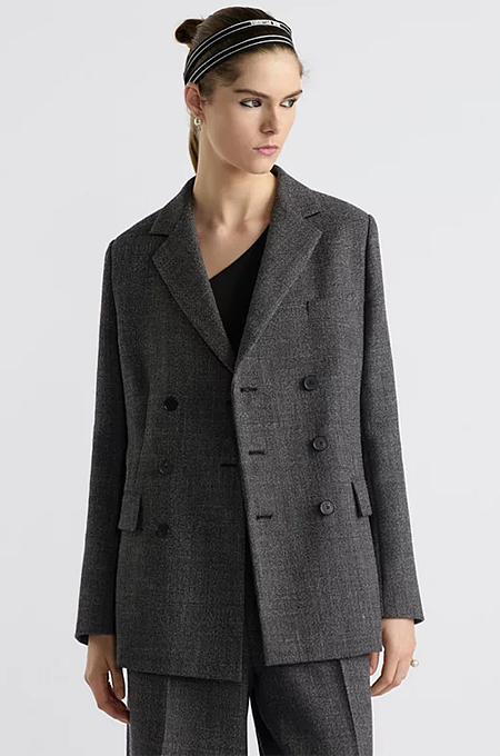 Dior Double-Breasted Charcoal Wool Blazer