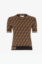 Fendi FF Monogram Short Sleeve Knit Top – Tobacco & Black