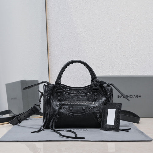 Balenciaga Le City Small Bag in Black Arena Leather