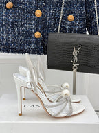 Casadei “Luna” Pearled Ankle-Heel Sandals