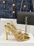 Casadei “Luna” Pearled Ankle-Heel Sandals