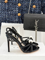 Casadei “Luna” Pearled Ankle-Heel Sandals