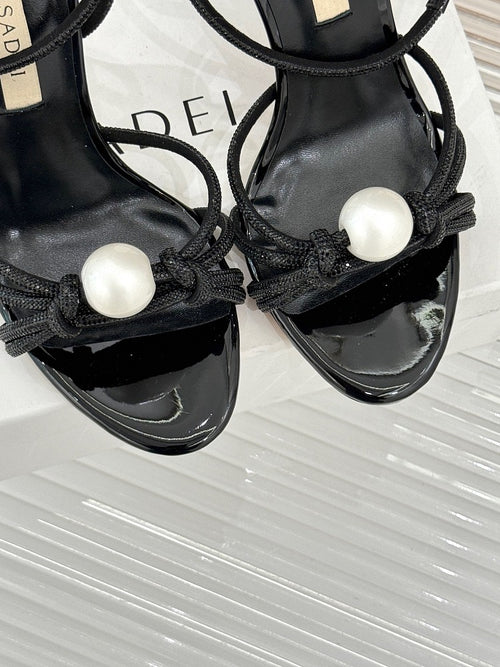 Casadei “Luna” Pearled Ankle-Heel Sandals