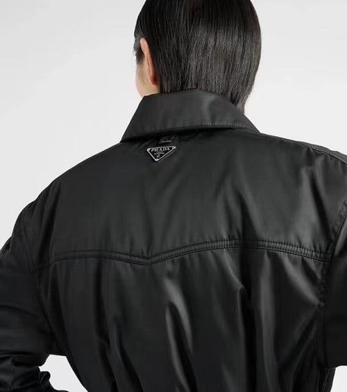Prada Noir Cinched Technical Satin Utility Jacket