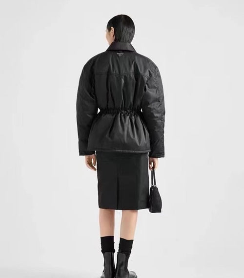 Prada Noir Cinched Technical Satin Utility Jacket