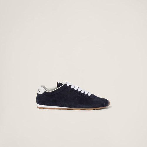 Miu Miu Plume Suede Low-Profile Sneakers – Marine Nuit