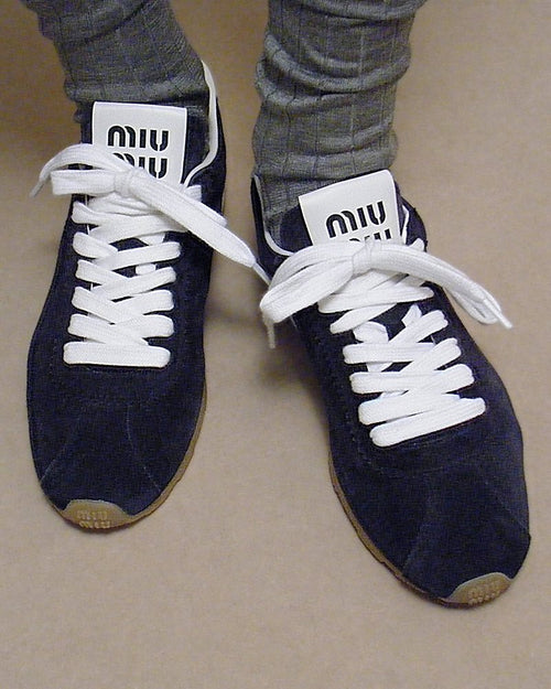 Miu Miu Plume Suede Low-Profile Sneakers – Marine Nuit