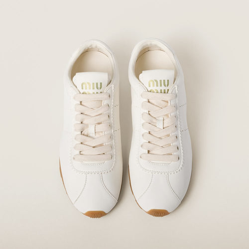 Miu Miu Plume Leather Low-Profile Sneakers – Ivoire Lumière
