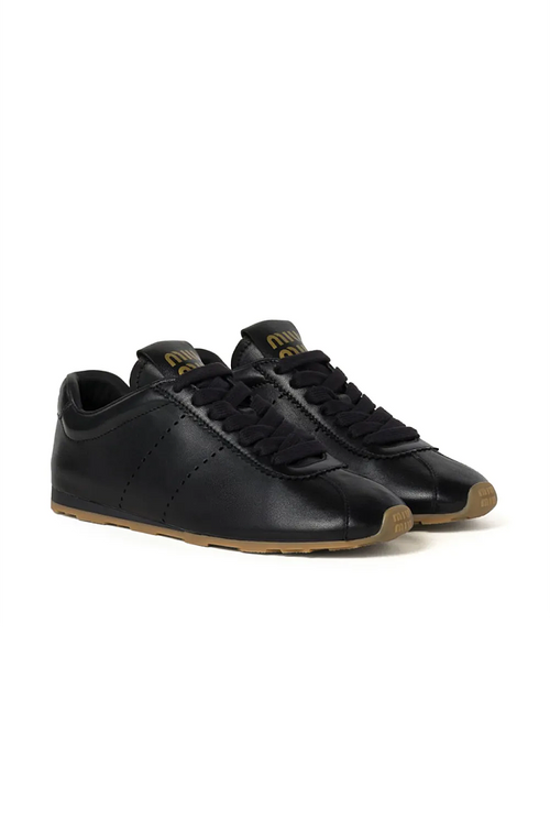 Miu Miu Plume Leather Low-Profile Sneakers – Noir Absolu