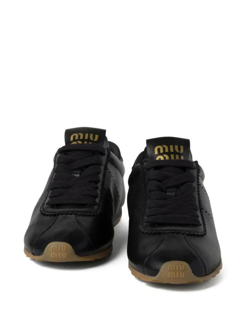 Miu Miu Plume Leather Low-Profile Sneakers – Noir Absolu
