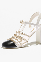 Chanel “Élise de Chaîne Blanche” Two-Tone Chain-Strap Heels