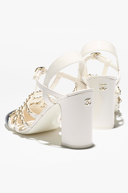Chanel “Élise de Chaîne Blanche” Two-Tone Chain-Strap Heels