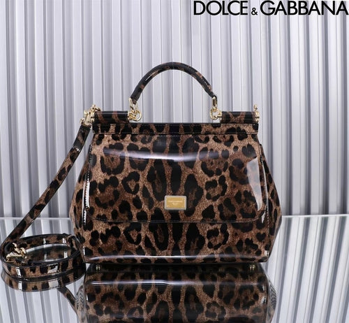 D&G Sicily Leopard Shoulder Bag featuring gold detailing