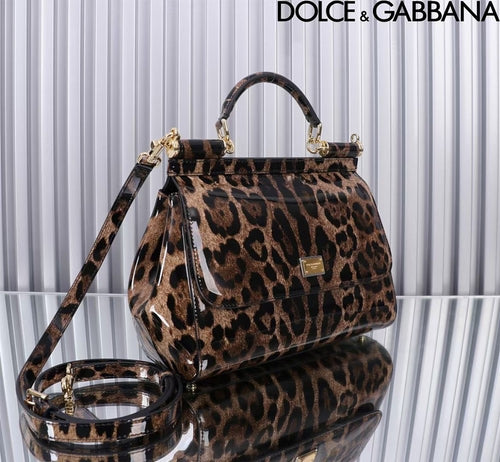 D&G Sicily Leopard Shoulder Bag featuring gold detailing