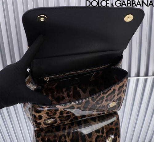 D&G Sicily Leopard Shoulder Bag featuring gold detailing