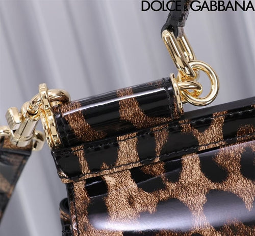 D&G Sicily Leopard Shoulder Bag featuring gold detailing