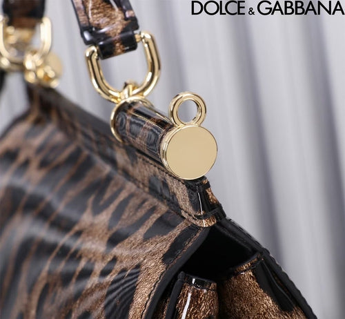 D&G Sicily Leopard Shoulder Bag featuring gold detailing