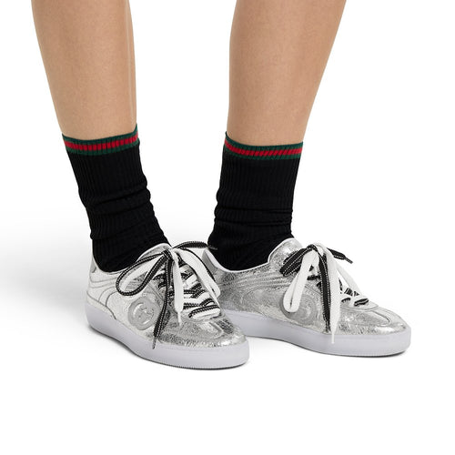 Gucci “Argento Monogram” Metallic Low-Top Sneakers